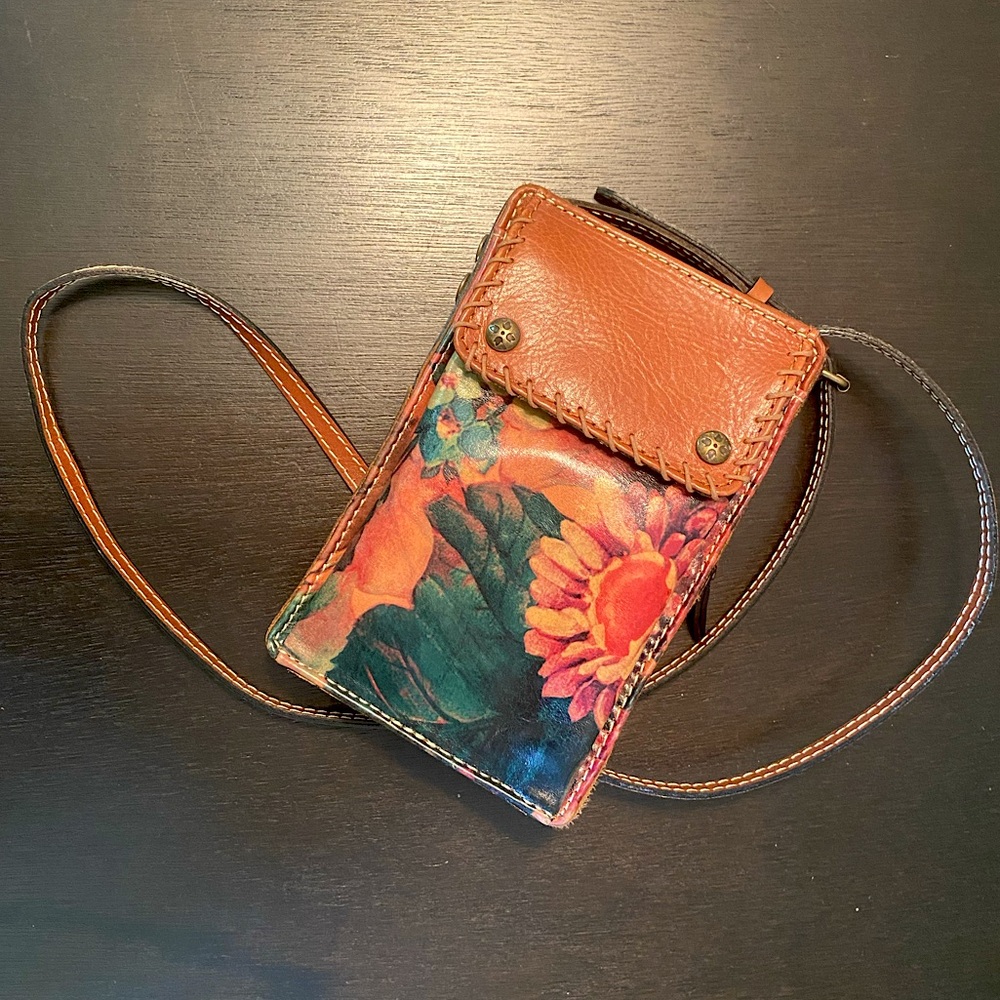 Patricia Nash Marinella Italian Leather Floral Mini Crossbody / Wristlet